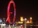 Лондон - Окото на Лондон и Биг Бен на река Темза през нощта