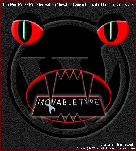 WordPress Eats Movable Type :-) (illustration by Michel)