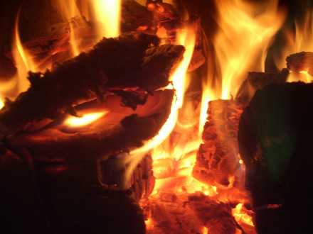 Bright fire in the cheminee, in winter...