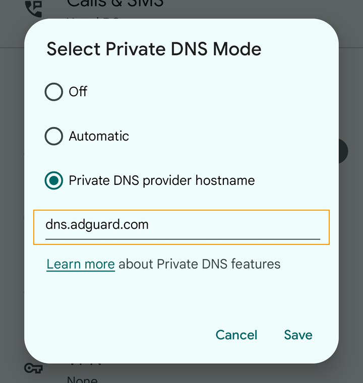 PrivateDNS option Android phones